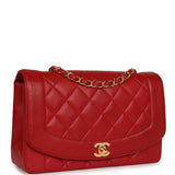 Chanel Vintage Small Diana Flap Bag Red Lambskin Gold Hardware