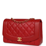 Chanel Vintage Small Diana Flap Bag Red Lambskin Gold Hardware