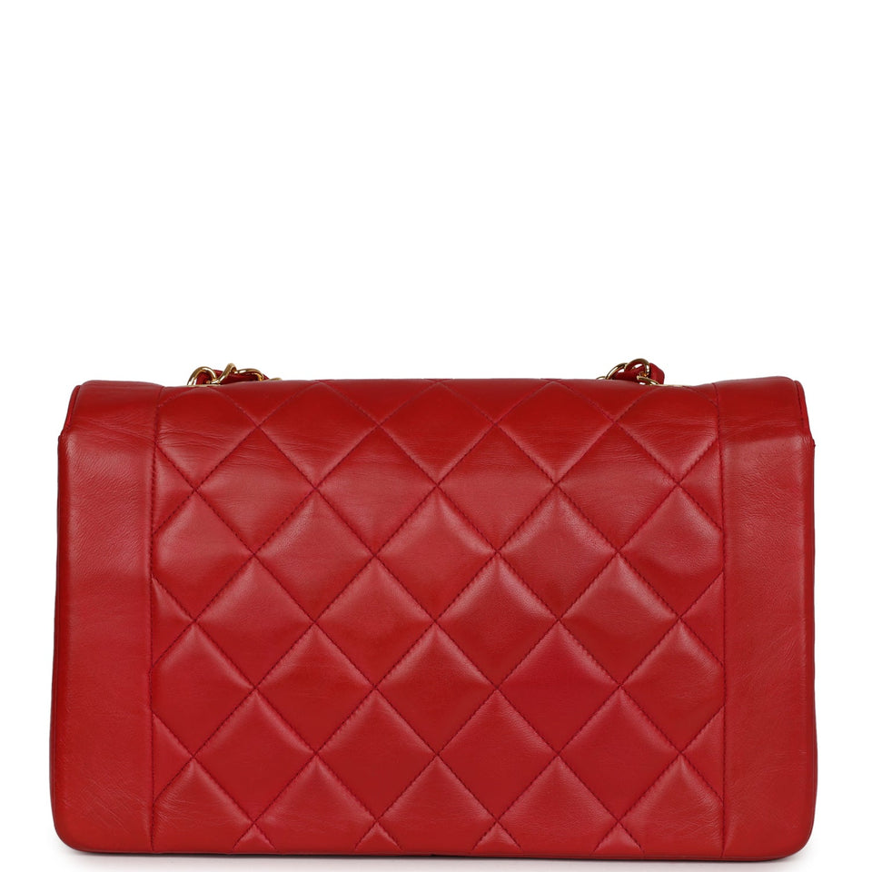 Chanel Vintage Small Diana Flap Bag Red Lambskin Gold Hardware