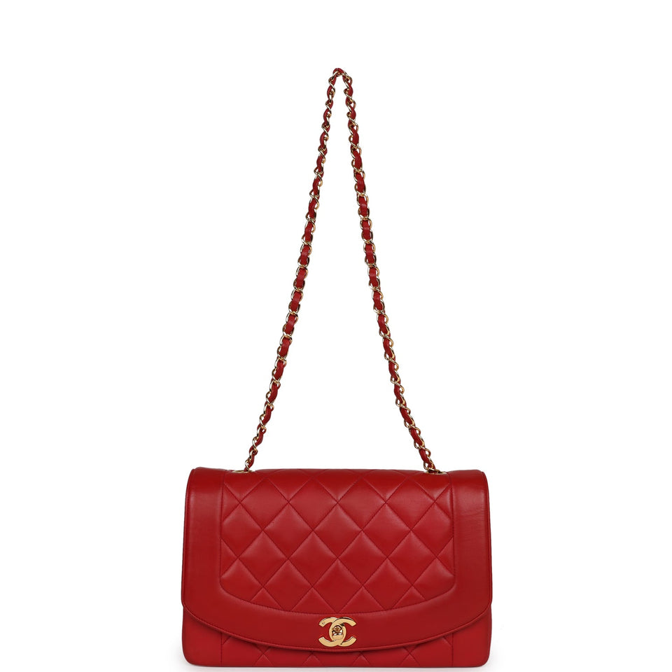 Chanel Vintage Small Diana Flap Bag Red Lambskin Gold Hardware