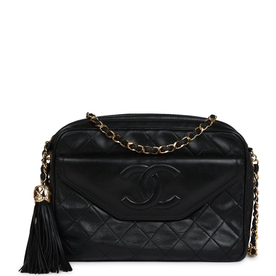 Chanel Vintage Quilted Front Pocket Camera Bag Black Lambskin Gold Hardware