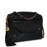 Chanel Vintage Quilted Front Pocket Camera Bag Black Lambskin Gold Hardware