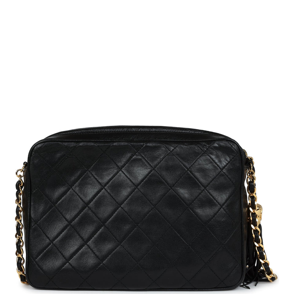 Chanel Vintage Quilted Front Pocket Camera Bag Black Lambskin Gold Hardware