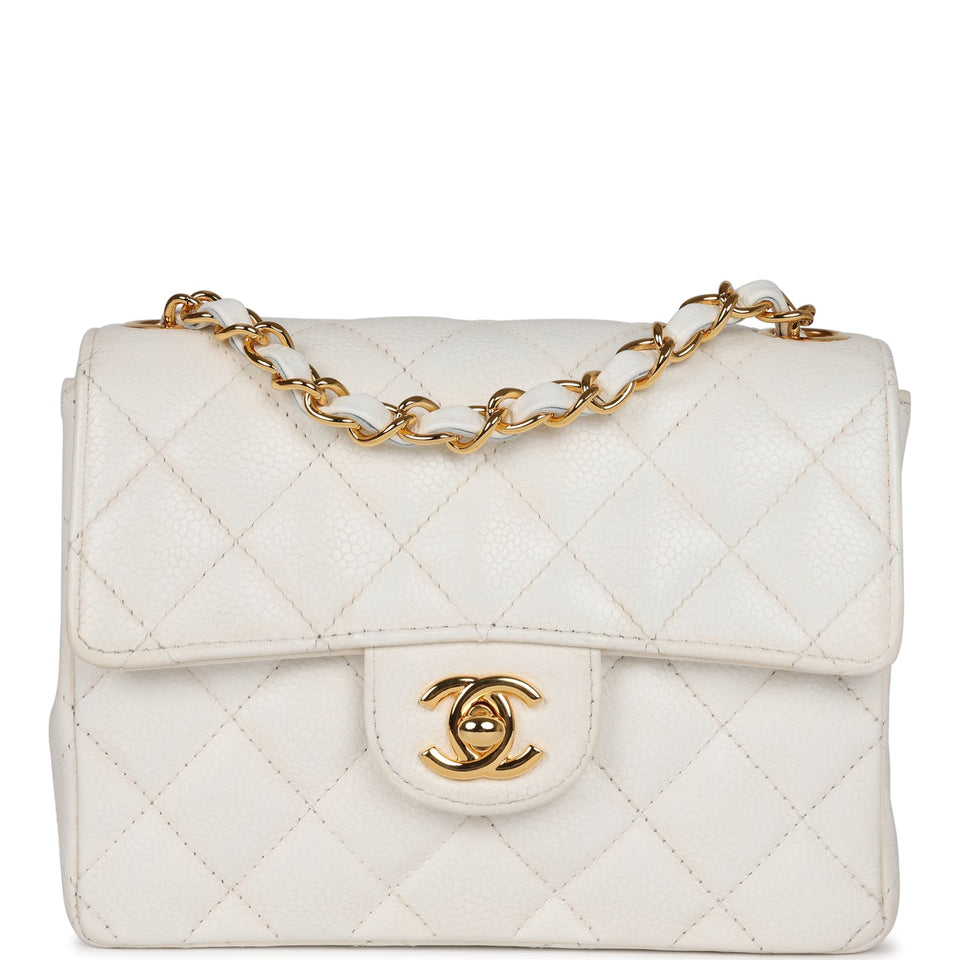 Chanel Vintage Mini Square Flap White Caviar Gold Hardware