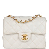 Chanel Vintage Mini Square Flap White Caviar Gold Hardware