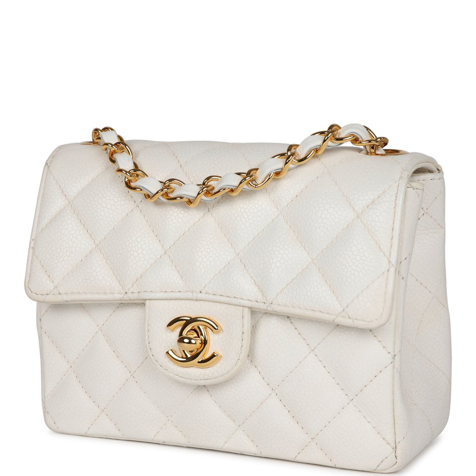Chanel Vintage Mini Square Flap White Caviar Gold Hardware