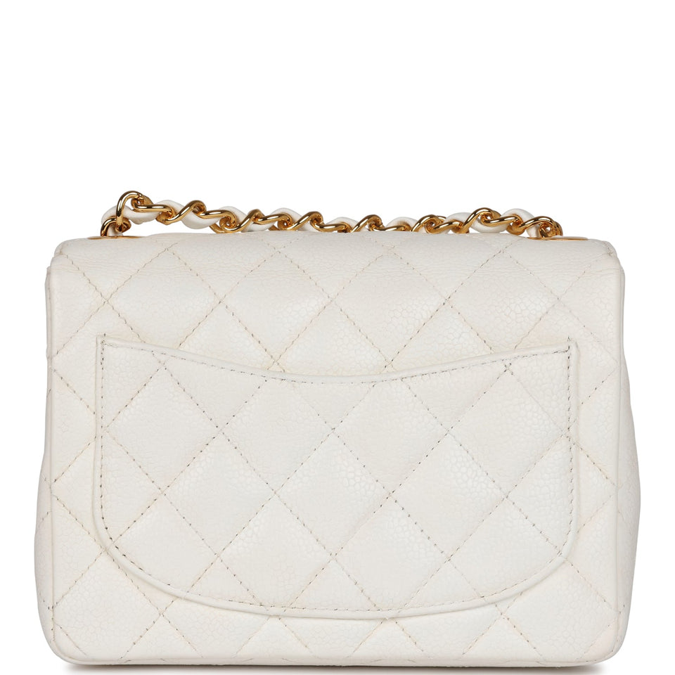 Chanel Vintage Mini Square Flap White Caviar Gold Hardware