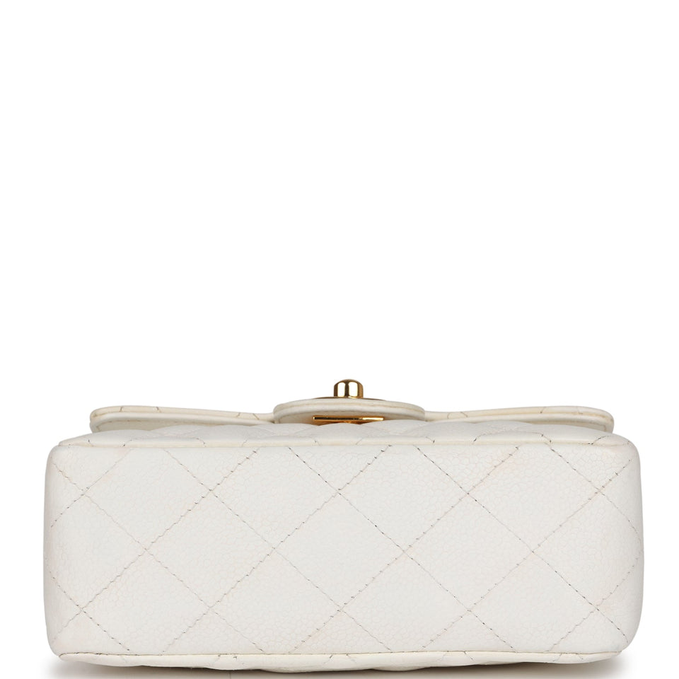 Chanel Vintage Mini Square Flap White Caviar Gold Hardware