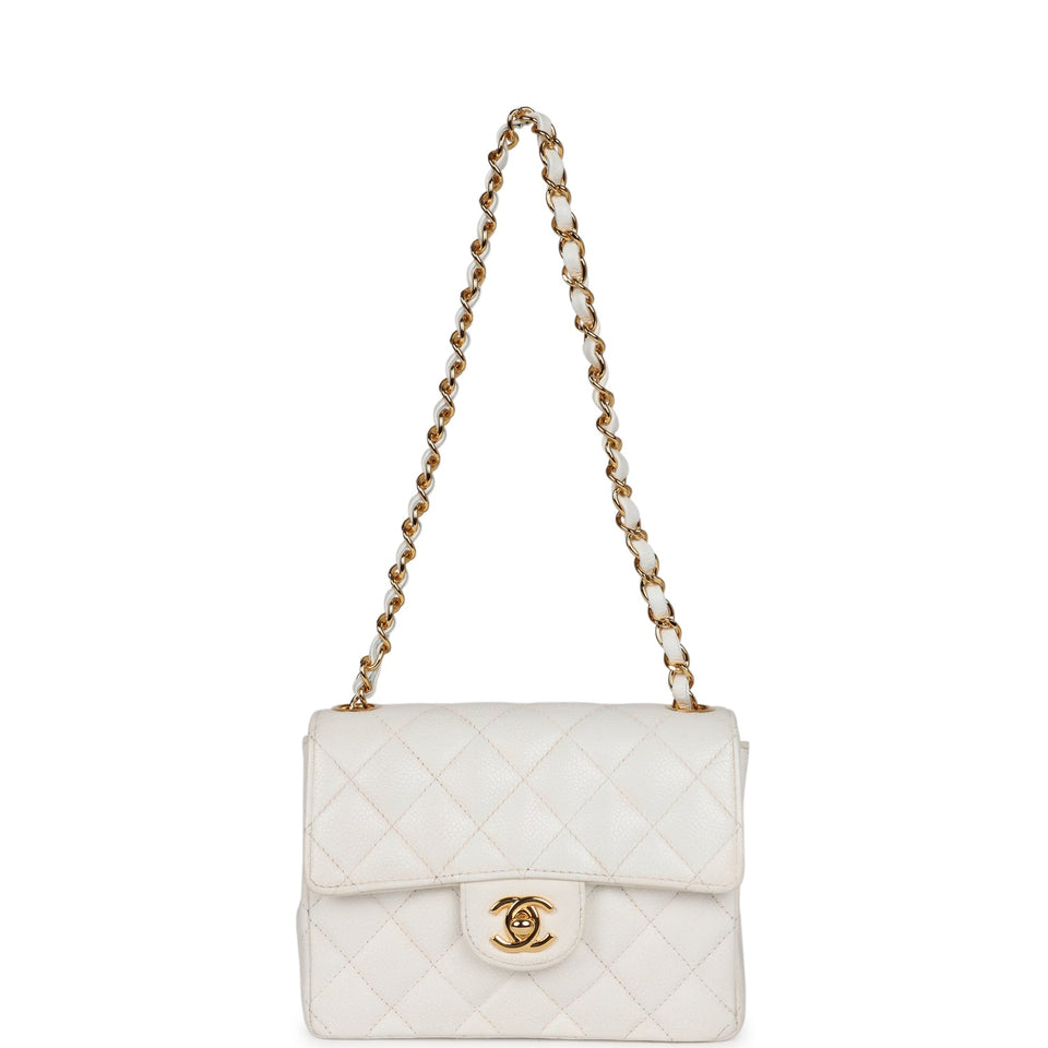 Chanel Vintage Mini Square Flap White Caviar Gold Hardware