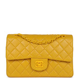 Chanel Vintage Small Classic Double Flap Bag Yellow Lambskin Yellow Hardware
