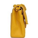 Chanel Vintage Small Classic Double Flap Bag Yellow Lambskin Yellow Hardware