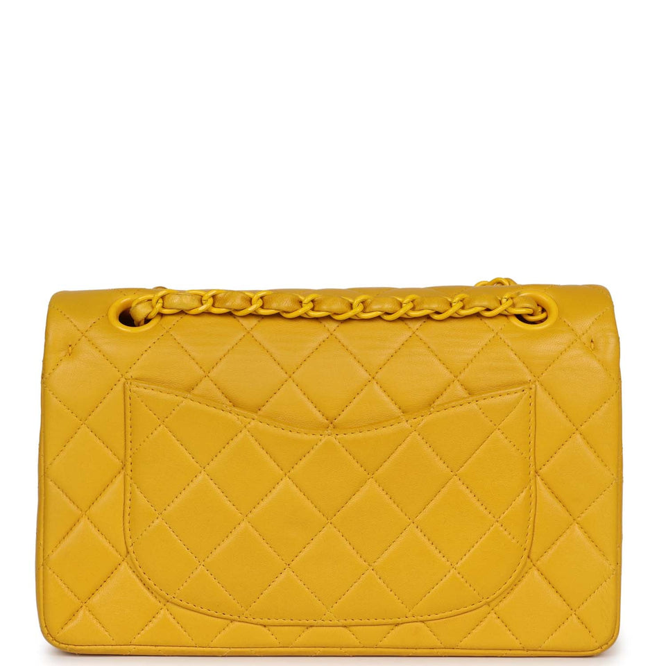 Chanel Vintage Small Classic Double Flap Bag Yellow Lambskin Yellow Hardware