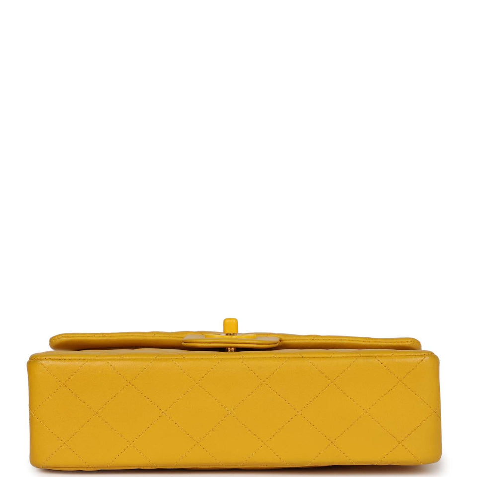Chanel Vintage Small Classic Double Flap Bag Yellow Lambskin Yellow Hardware