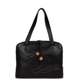 Chanel Vintage Timeless CC Dome Tote Black Lambskin Gold Hardware