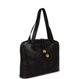 Chanel Vintage Timeless CC Dome Tote Black Lambskin Gold Hardware