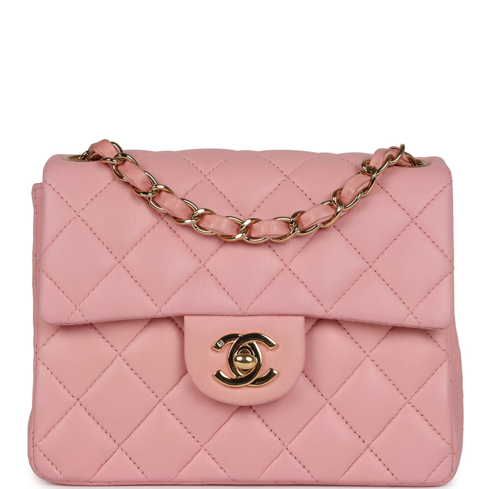 Chanel Vintage Mini Square Flap Light Pink Lambskin Gold Hardware