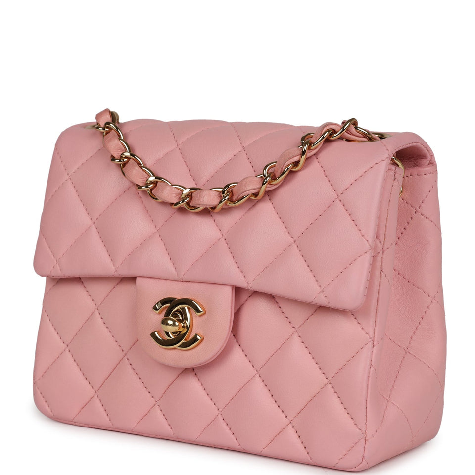 Chanel Vintage Mini Square Flap Light Pink Lambskin Gold Hardware