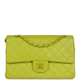 Chanel Vintage Medium Classic Double Flap Lime Green Lambskin Green Hardware