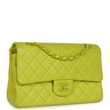 Chanel Vintage Medium Classic Double Flap Lime Green Lambskin Green Hardware