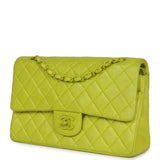Chanel Vintage Medium Classic Double Flap Lime Green Lambskin Green Hardware