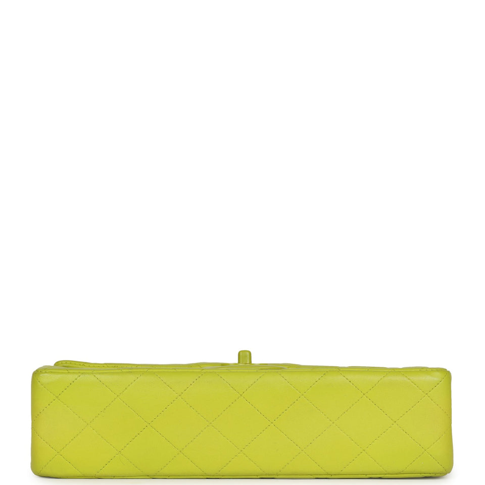 Chanel Vintage Medium Classic Double Flap Lime Green Lambskin Green Hardware