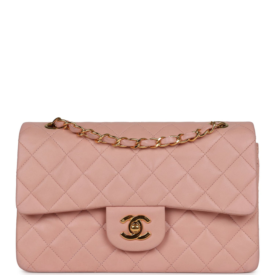 Chanel Vintage Small Classic Double Flap Pink Lambskin Gold Hardware