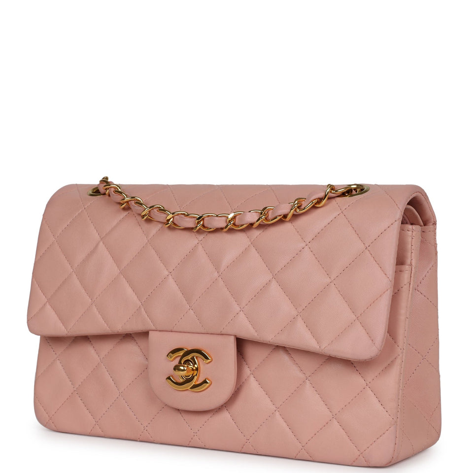 Chanel Vintage Small Classic Double Flap Pink Lambskin Gold Hardware