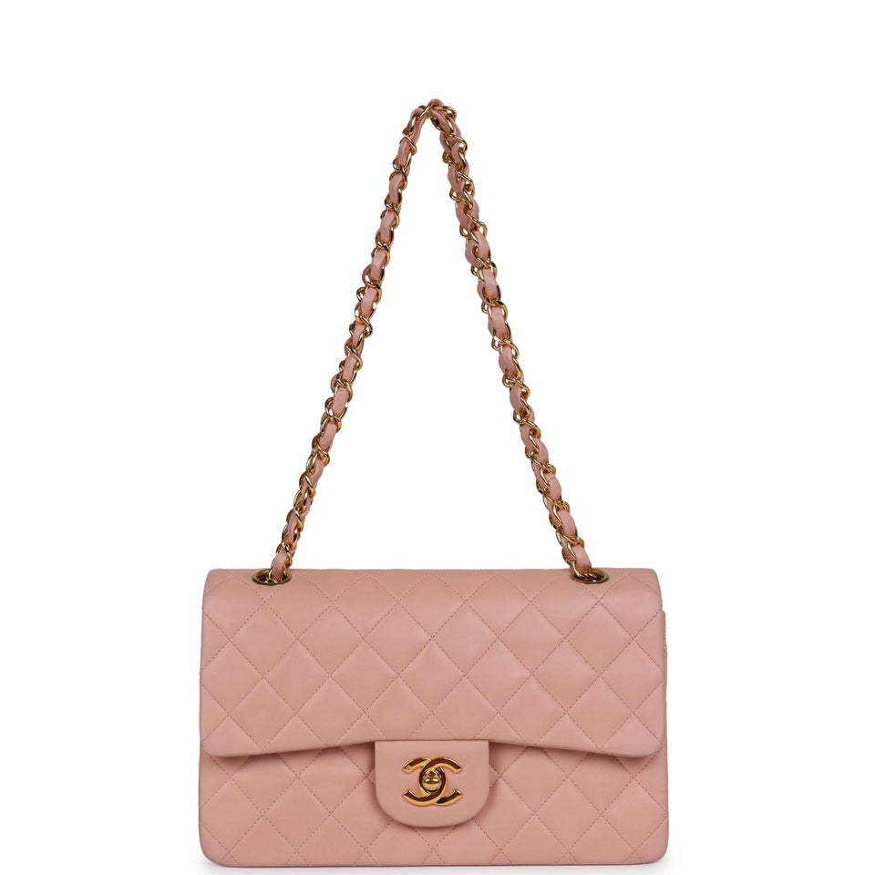 Chanel Vintage Small Classic Double Flap Pink Lambskin Gold Hardware