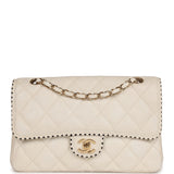 Chanel Vintage Medium Single Flap Bag White Lambskin Gold Hardware