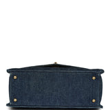 Chanel Vintage Envelope Flap Top Handle Handbag Dark Blue Denim Gold Hardware
