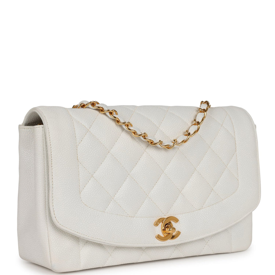 Chanel Vintage Medium Diana Flap Bag White Caviar Gold Hardware