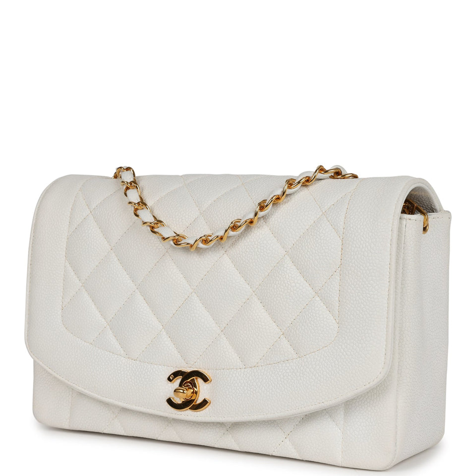 Chanel Vintage Medium Diana Flap Bag White Caviar Gold Hardware