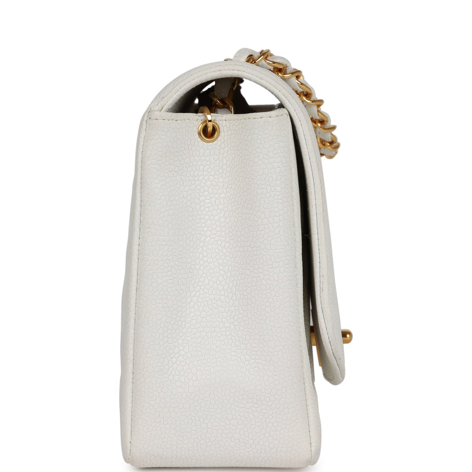 Chanel Vintage Medium Diana Flap Bag White Caviar Gold Hardware