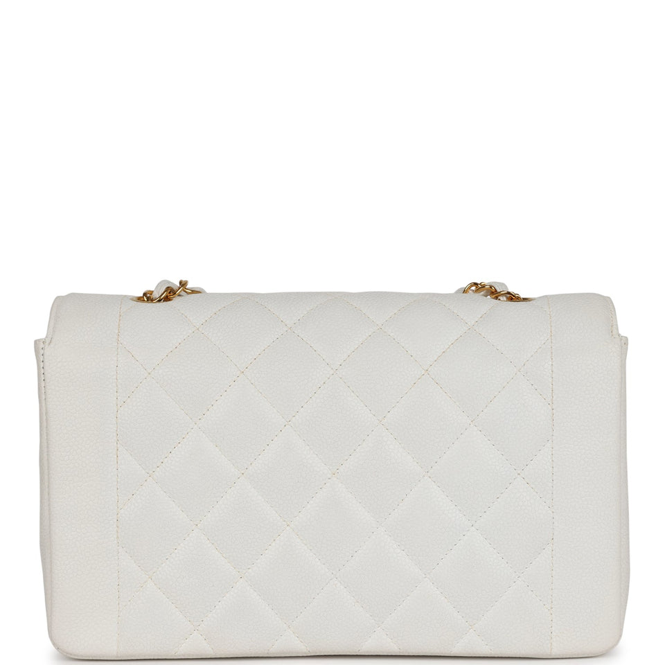 Chanel Vintage Medium Diana Flap Bag White Caviar Gold Hardware