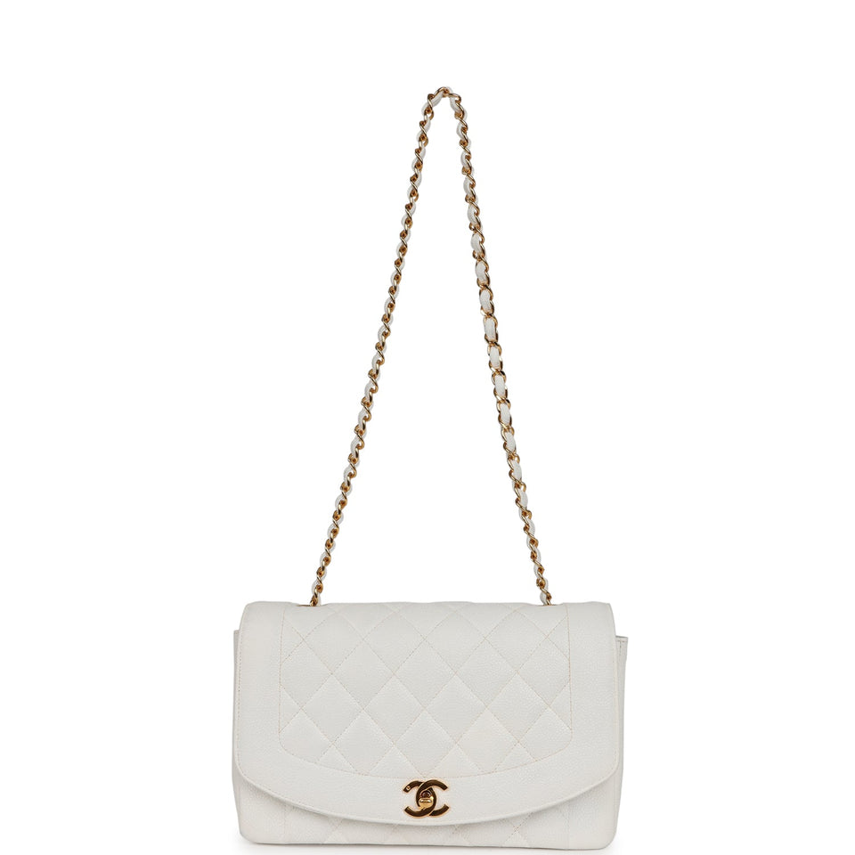 Chanel Vintage Medium Diana Flap Bag White Caviar Gold Hardware
