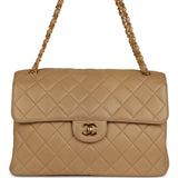 Chanel Vintage Double Sided Flap Bag Taupe Lambskin Gold Hardware