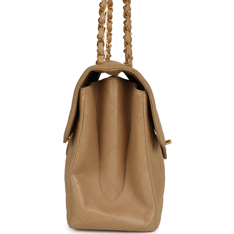 Chanel Vintage Double Sided Flap Bag Taupe Lambskin Gold Hardware