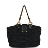 Chanel Vintage Straw Tote Black Raffia Gold Hardware