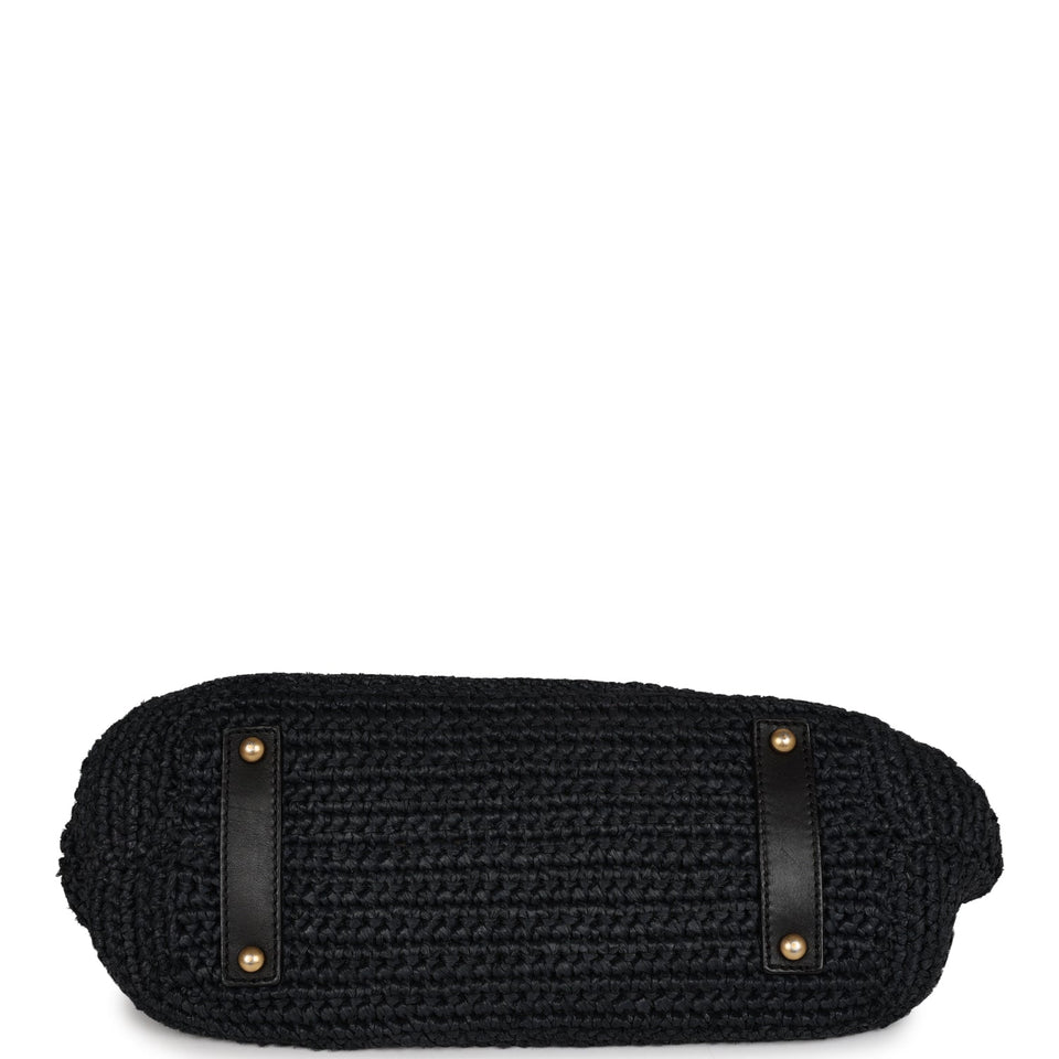 Chanel Vintage Straw Tote Black Raffia Gold Hardware