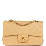 Chanel Vintage Small Classic Double Flap Beige Lambskin Gold Hardware
