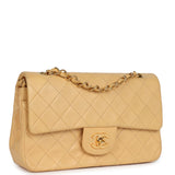 Chanel Vintage Small Classic Double Flap Beige Lambskin Gold Hardware