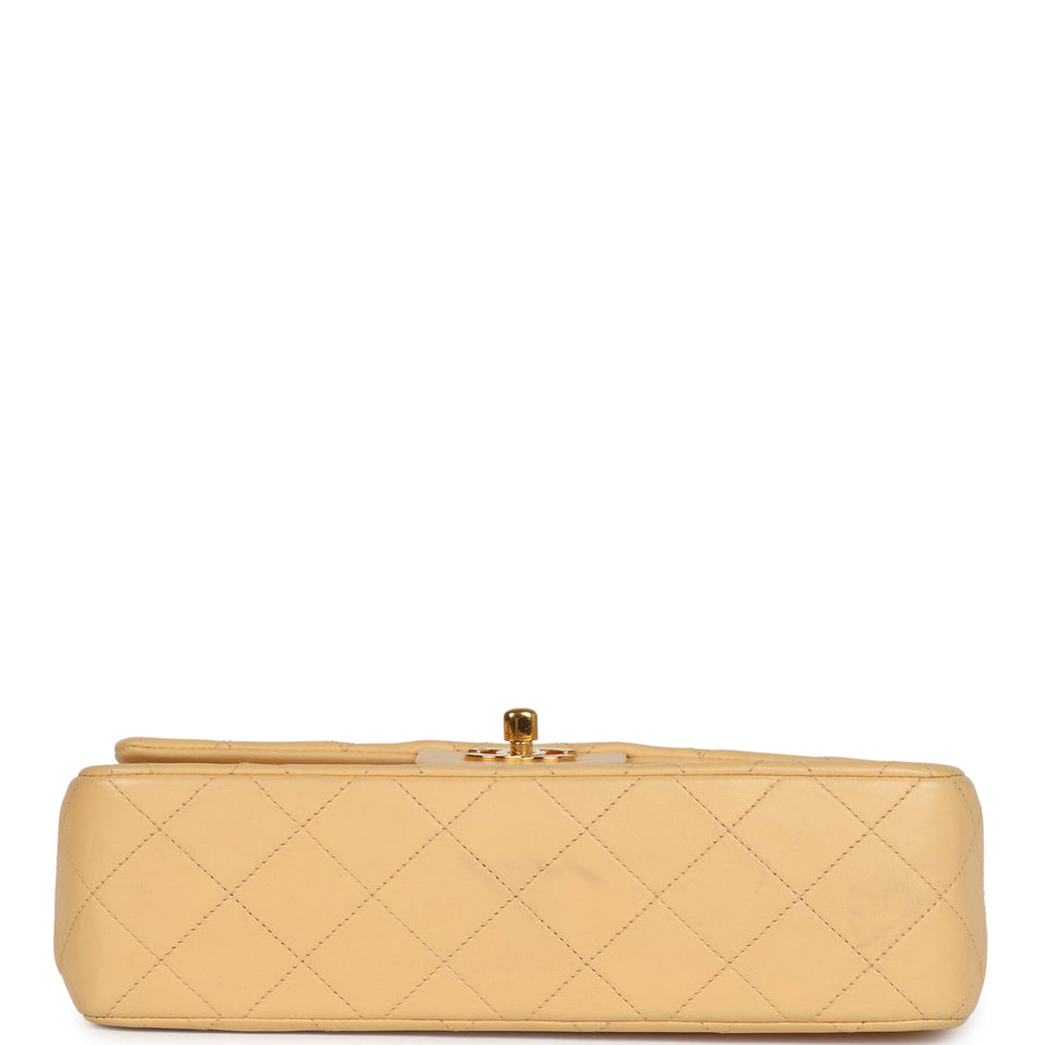 Chanel Vintage Small Classic Double Flap Beige Lambskin Gold Hardware