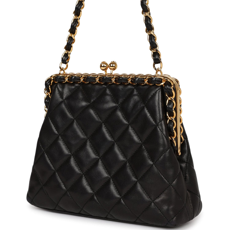 Chanel Vintage Frame Bag Black Lambskin Gold Hardware