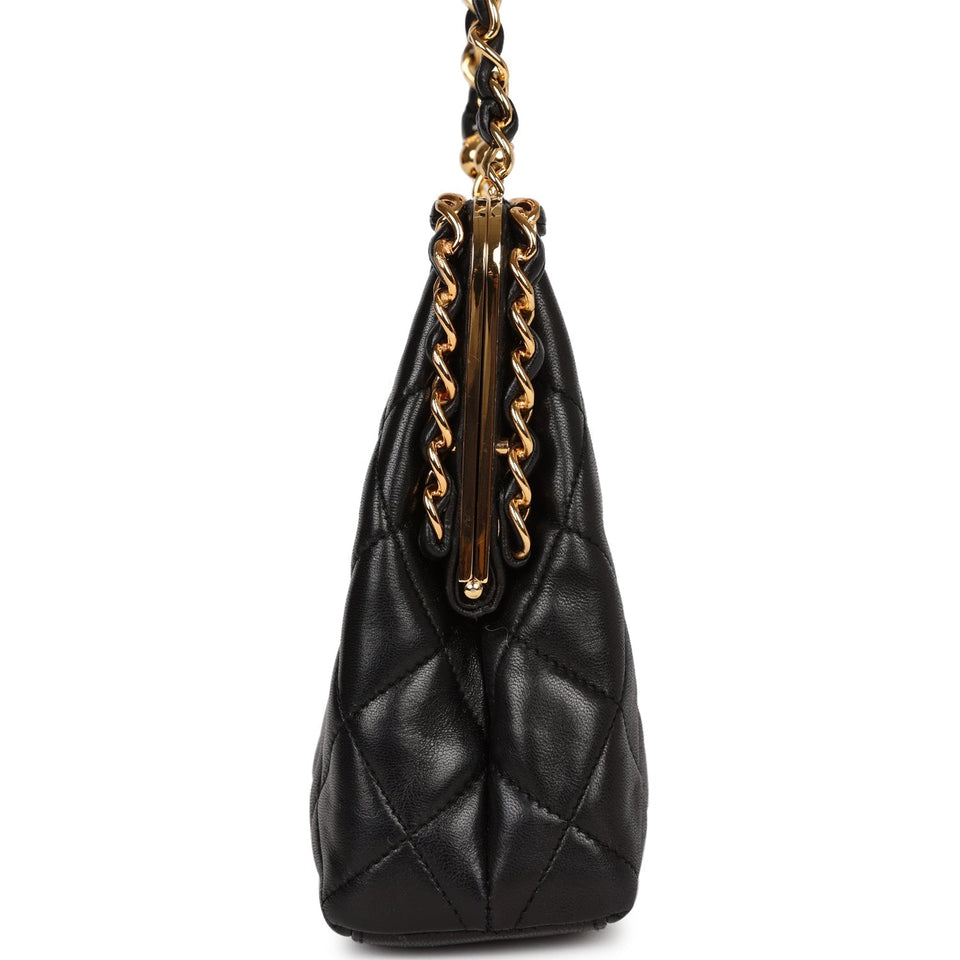 Chanel Vintage Frame Bag Black Lambskin Gold Hardware