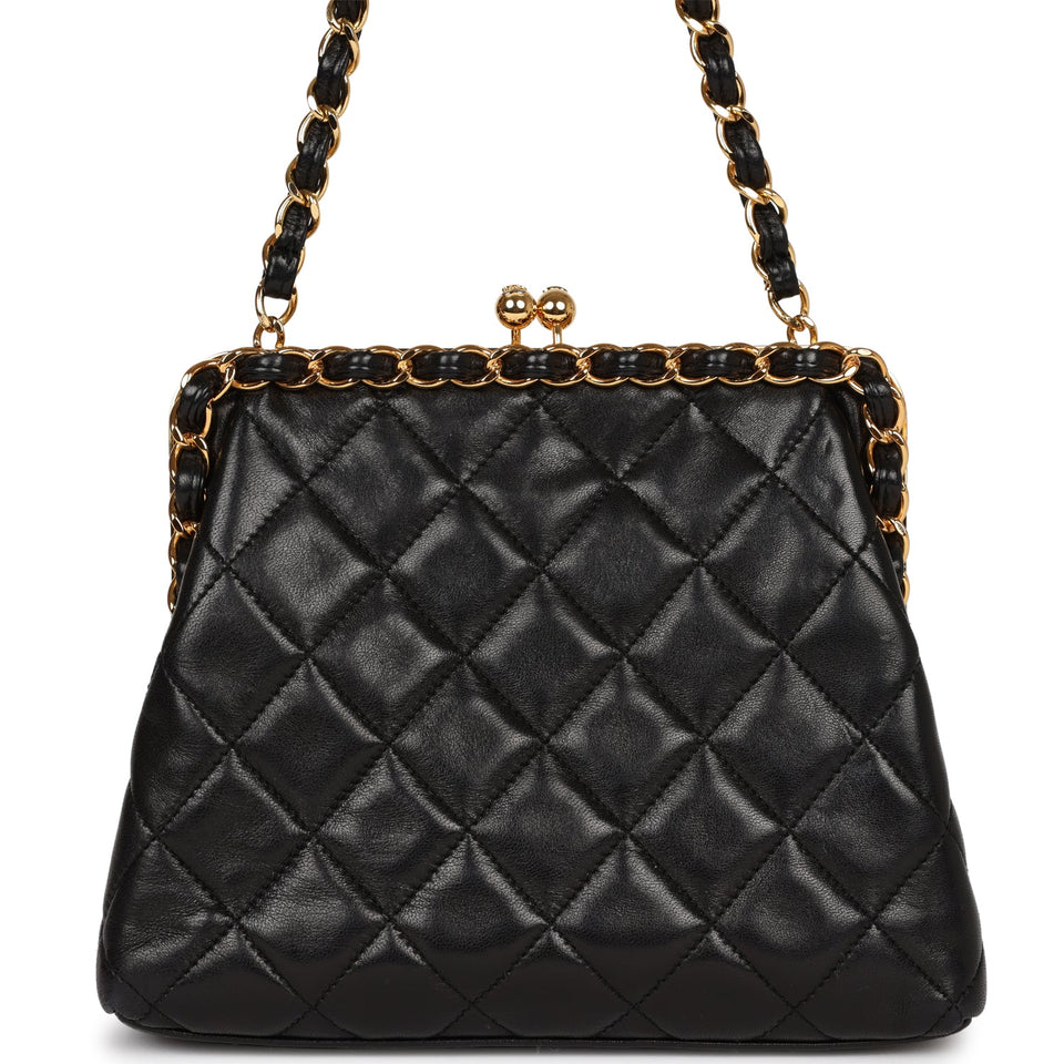 Chanel Vintage Frame Bag Black Lambskin Gold Hardware