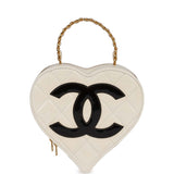 Chanel Vintage Heart Vanity Bag White and Black Patent Antique Gold Hardware