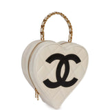 Chanel Vintage Heart Vanity Bag White and Black Patent Antique Gold Hardware