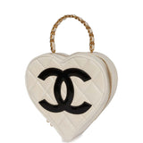 Chanel Vintage Heart Vanity Bag White and Black Patent Antique Gold Hardware