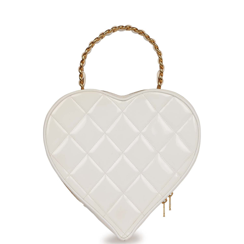 Chanel Vintage Heart Vanity Bag White and Black Patent Antique Gold Hardware