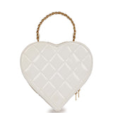 Chanel Vintage Heart Vanity Bag White and Black Patent Antique Gold Hardware